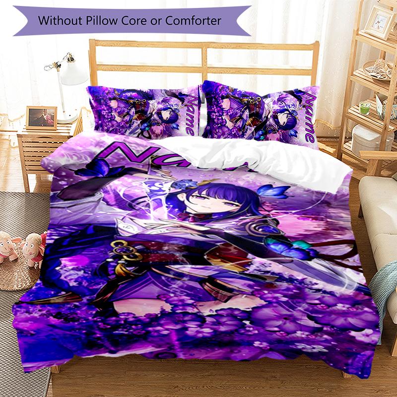 3pcs Custom Name Genshin Impact Balzebub Bedding Set Duvet Cover Closure Includes 1 Duvet Cover & 2 Pillowcases for All Seasons Bedroom Decor