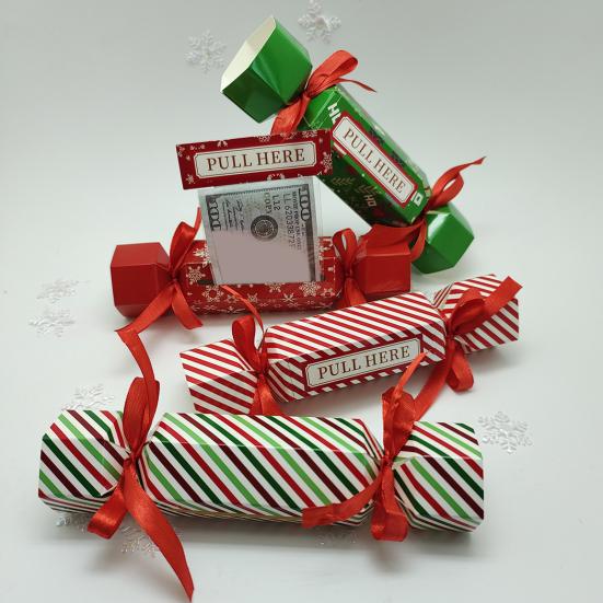 4 Pcs Candy Christmas Money Pull Pouch Surprise Pull Out Money Gift Holders for Cash DIY Christmas Party Money Box for Kids Adults