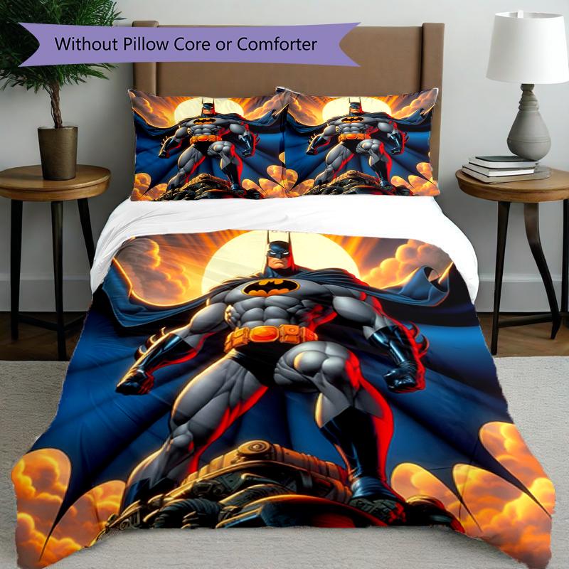 3pcs Duvet Cover Set (1*Duvet Cover + 2*Pillowcase, Without Core),Batman Print Bedding Set, Bedroom Decor, All‑Season, Birthday Gift