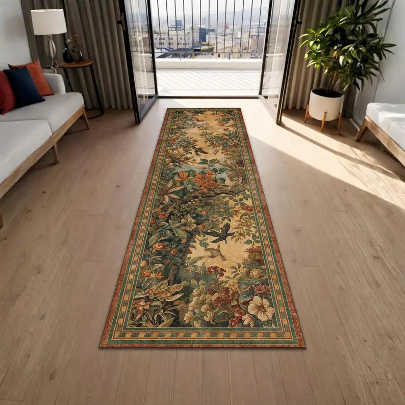 Vintage Botanische Vogel Runner Tapijt Bloemen Wandtapijt Hal Tapijt Antiek Tuin Cottagecore Lang Smal Entree Keuken Tapijt 50x150CM