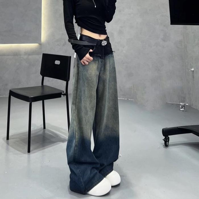 

Джинсы с высокой посадкой в стиле ретро, пэчворк, градиент, широкие штанины Large