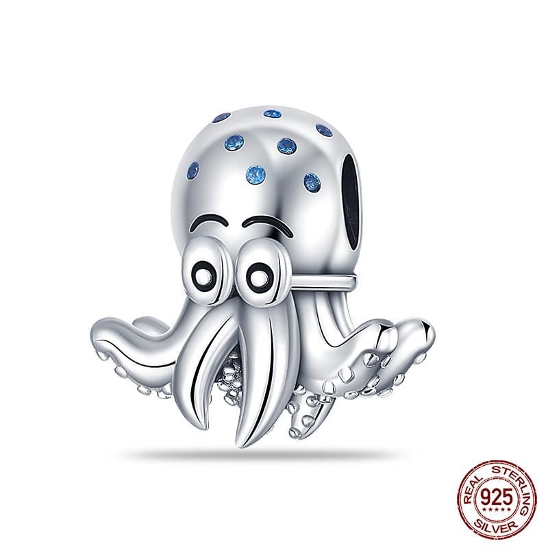 100% Real Prata-Banhado Ocean Series Tartaruga Caranguejo Sereia Charms Contas Fit Original Diy Pulseiras Bangles Jóias Presentes