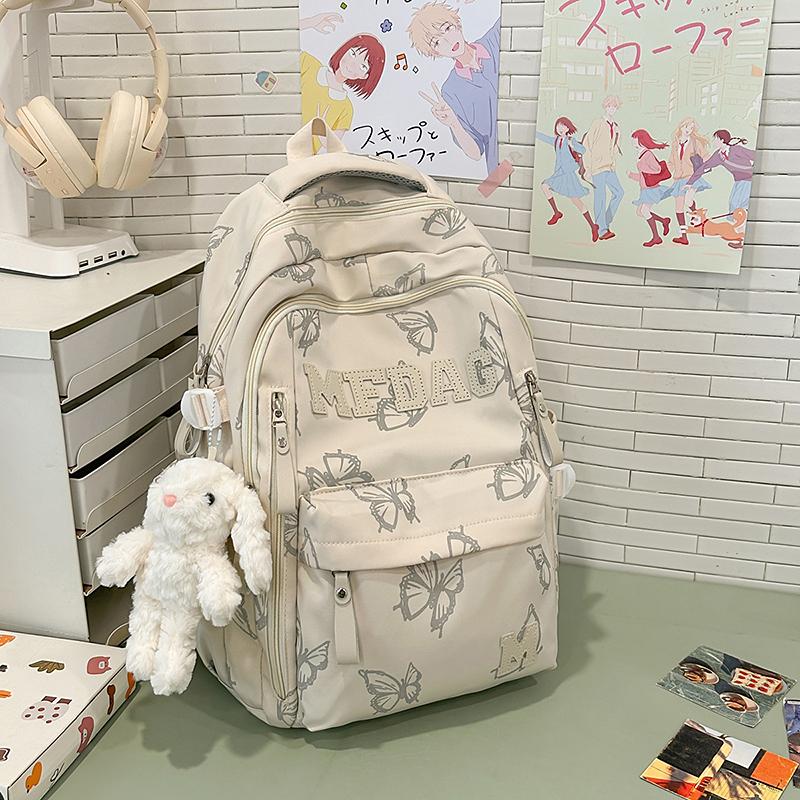 Fashionable Butterfly Printed Backpack Large Capacity Nylon Backpack Student Backpack with Multiple Pockets Suitable for Daily and Student Use