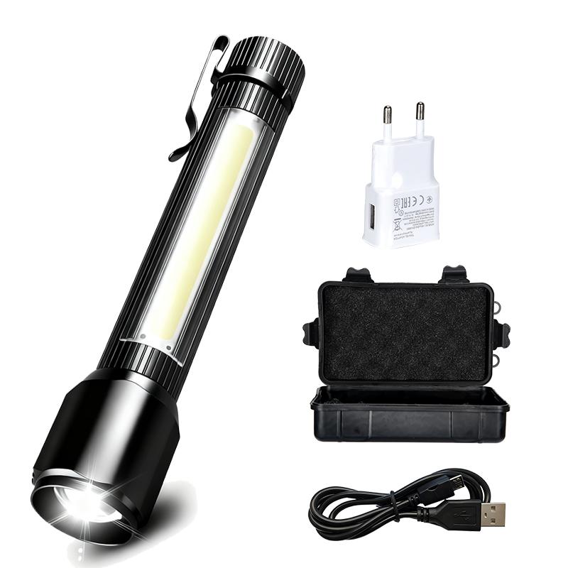 Rechargeable Zoom LED Flashlight Handheld Torch with 3 Modes Waterproof High Power Light Hand Lamp For Working Outdoor Camping