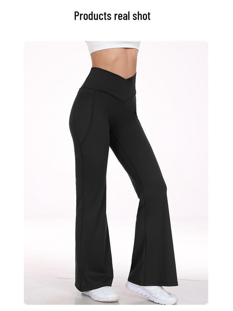 Women's High Elasticity Flare Yoga Pants with Hip Lift and Double Pockets (WA132)