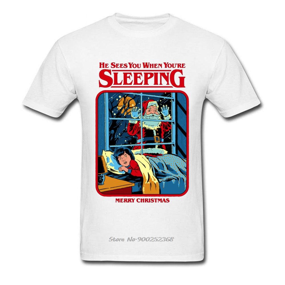 Man T-shirts He Sees You When You're Sleeping Tshirt Mens T Shirts Merry Christmas Claus Designer Tops & Tees Harajuku