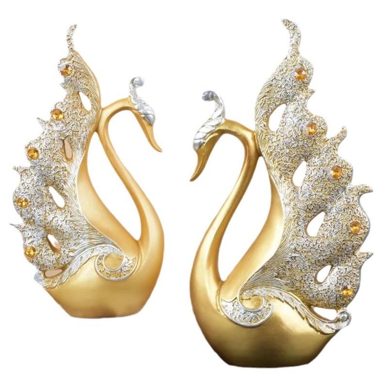 1PAIR Couple Swan Home Living Room Wine Cabinet Ornament Chinese Light Luxury Entrepreneurship Office Resin Crafts