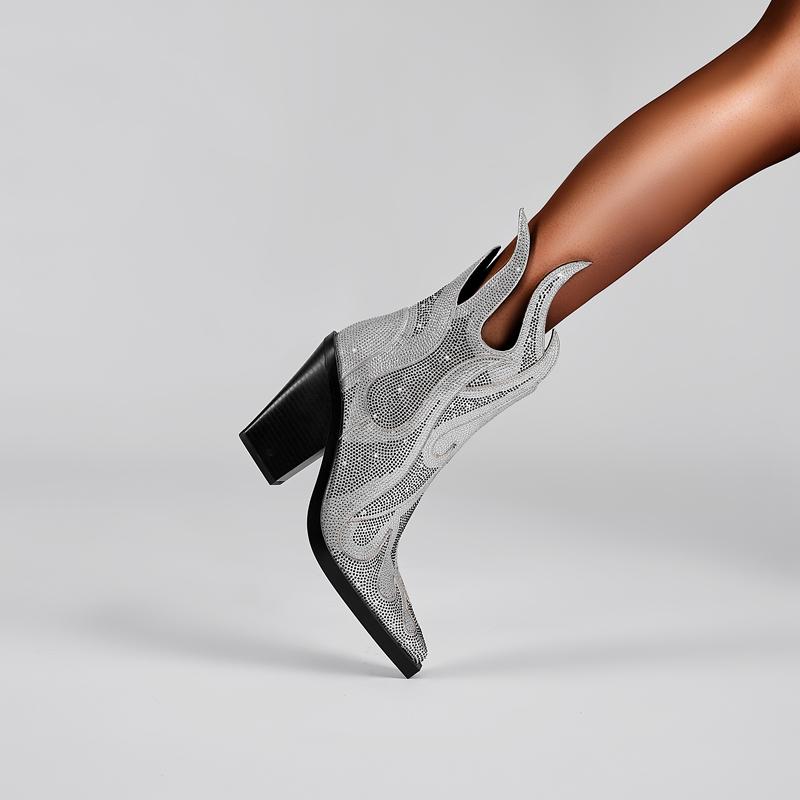 Fashion Women's new spring and autumn pointed fashion show rhinestone high heels, plus size zipper calf fashion boots