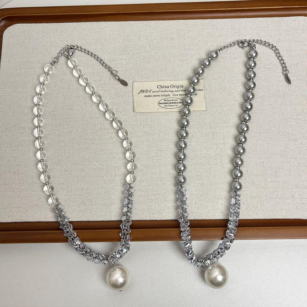 Elegant Crystal Pearls Necklaces Temperament French Style Chokers Patchwork Bead Neck Chain Gift