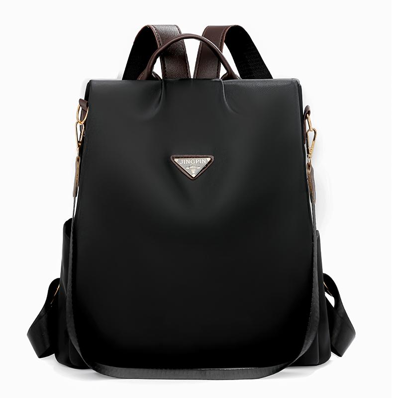 Nylon Tyverisikker Ryggsekk Dame Ensfarget Utendørs Reiseveske Multifunksjonell Skulderveske