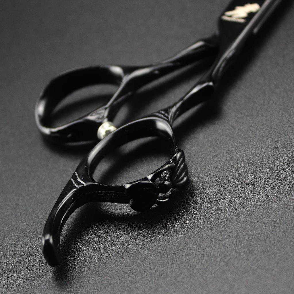 6.0" Black Ring Handle Hairdressing Scissors Set: Straight & Thinning Shears