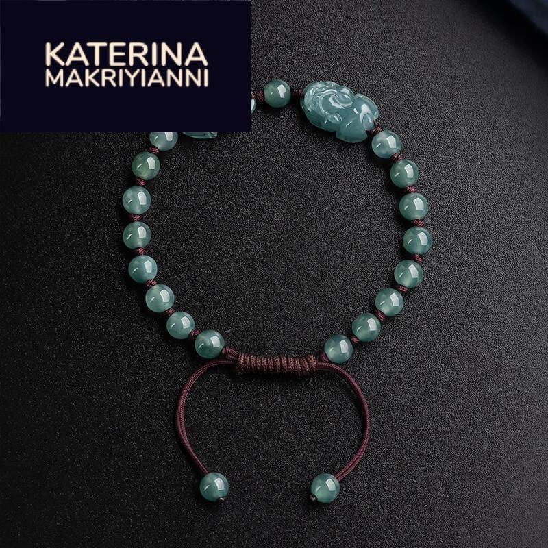 

Катеринамакриянни Браслет Пи Сю из нефрита цвета голубого льда, ручной работы, плетеный шнур, нефрит, кожа Brave Bracelet
