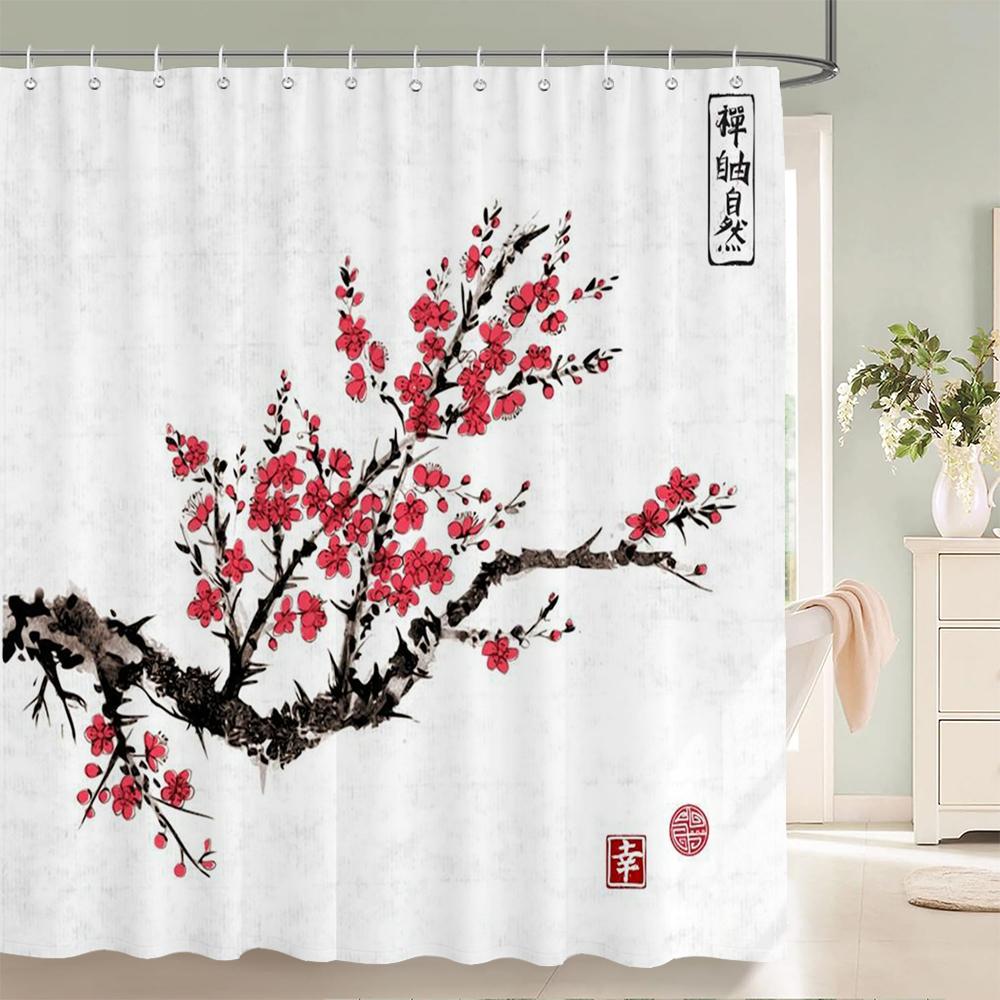 Shower Curtain Ink Painting Plant Flower Landscape 3D Printing Bathroom Curtain Polyester Waterproof Home Decor Curtain 180X180