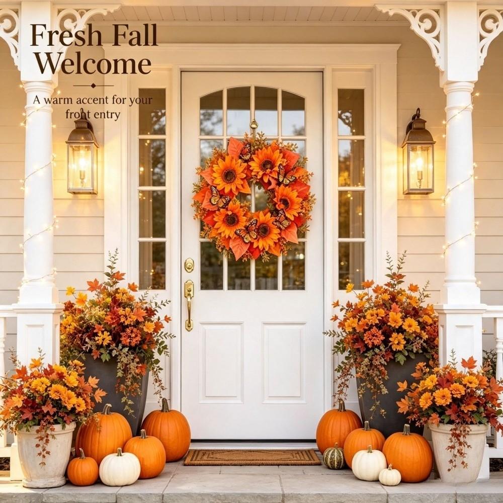 Rustic Style Pumpkin Maple Leaf Wreath Thanksgiving Artificial Sunflower Wreath Thanksgiving Party