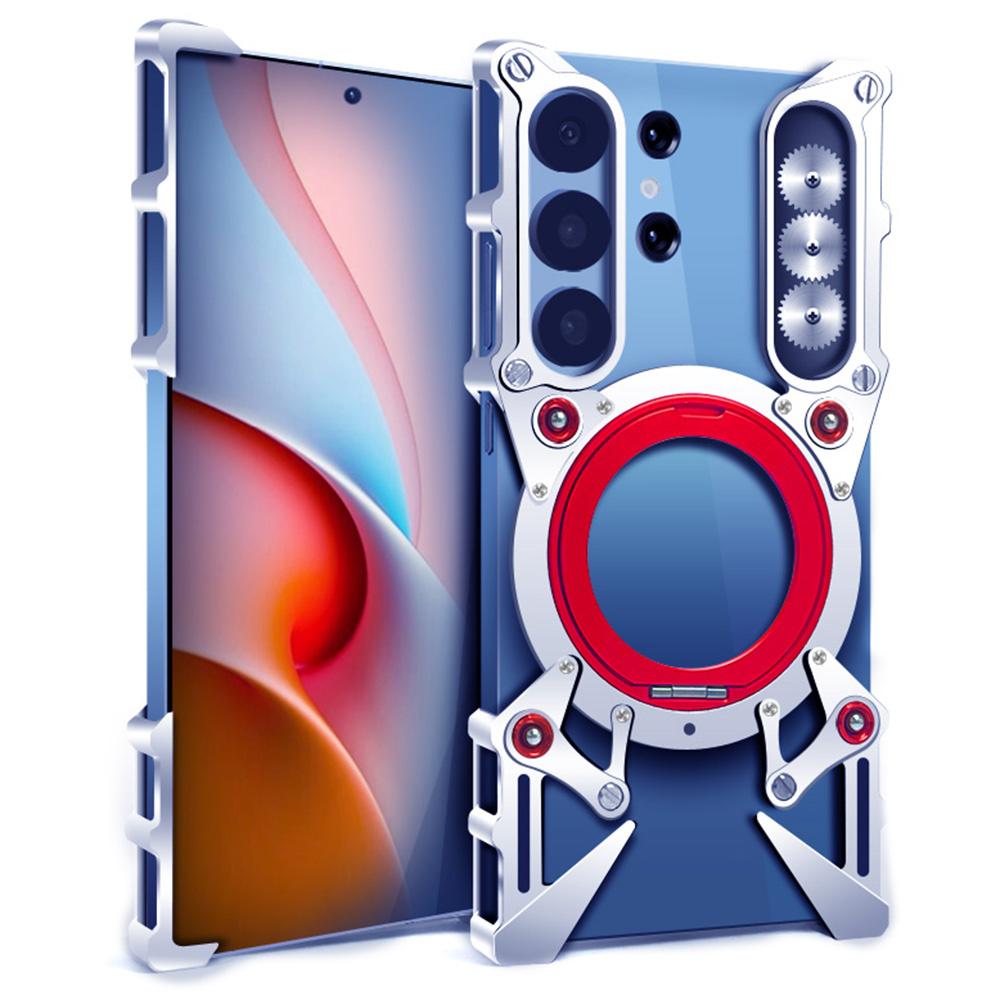 Bumper Case For Samsung Galaxy S25 Ultra/S24 Ultra/S23 Ultra/S22 Ultra 5G ,Kickstand Aluminum Alloy Magnetic Phone Cover with Wrist Strap