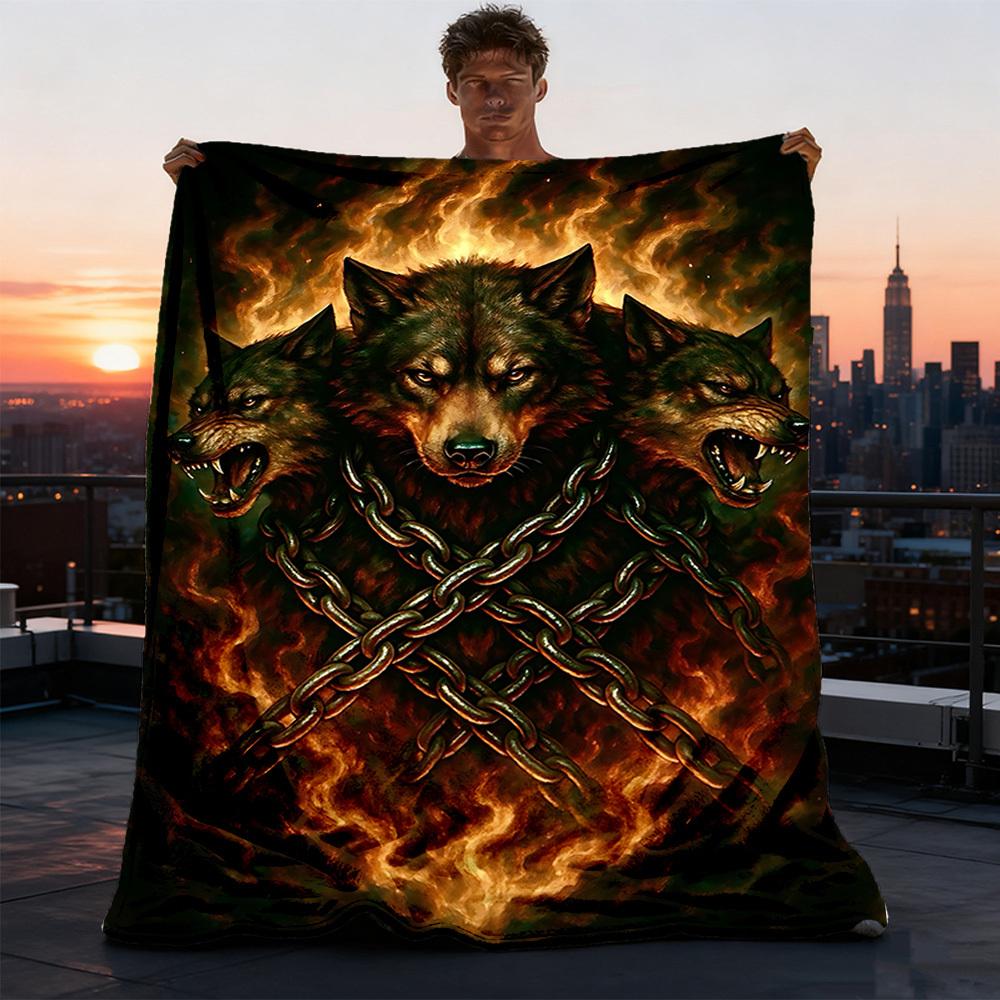 1pc Wolf Pack Chains Throw Blanket Polyester Fiber, Lightweight Flannel, Soft & Warm, All Season Use for Outdoor, Camping Digital Print