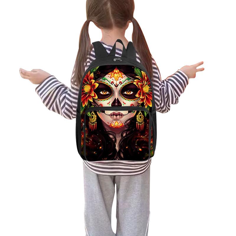 Witch Flower Pattern Square Front Pocket Backpack for Boy and Girls Best Gifts 2D Flat Cartoon SchoolBags for Children