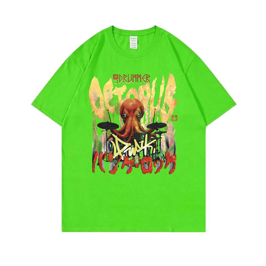 

Japanese Vintage Drummer Octopus Drum Punk Rock T Shirt Unisex Women Casual Oversized Tshirt Short Sleeve Unisexs 100 Cotton Tshirt 4XL