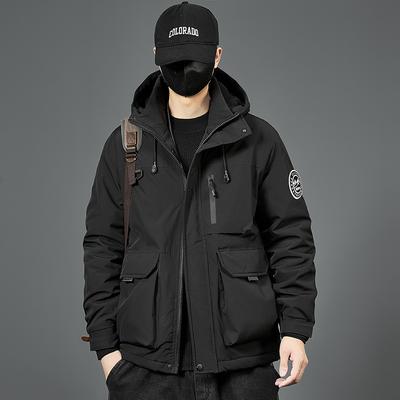 Cotton Jacket Men's Coat Winter with Thick Fleece Hooded Cotton Jacket Men's Versatile Cold Resistant Assault Jacket