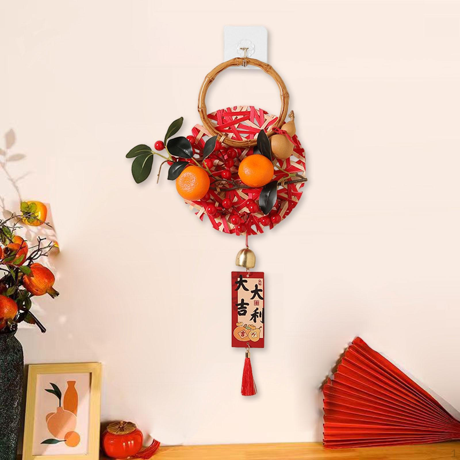 

Chinese Lunar Year Hanging Decoration Height 47cm with Red Tassel Artificial Fruit for Home Style B
