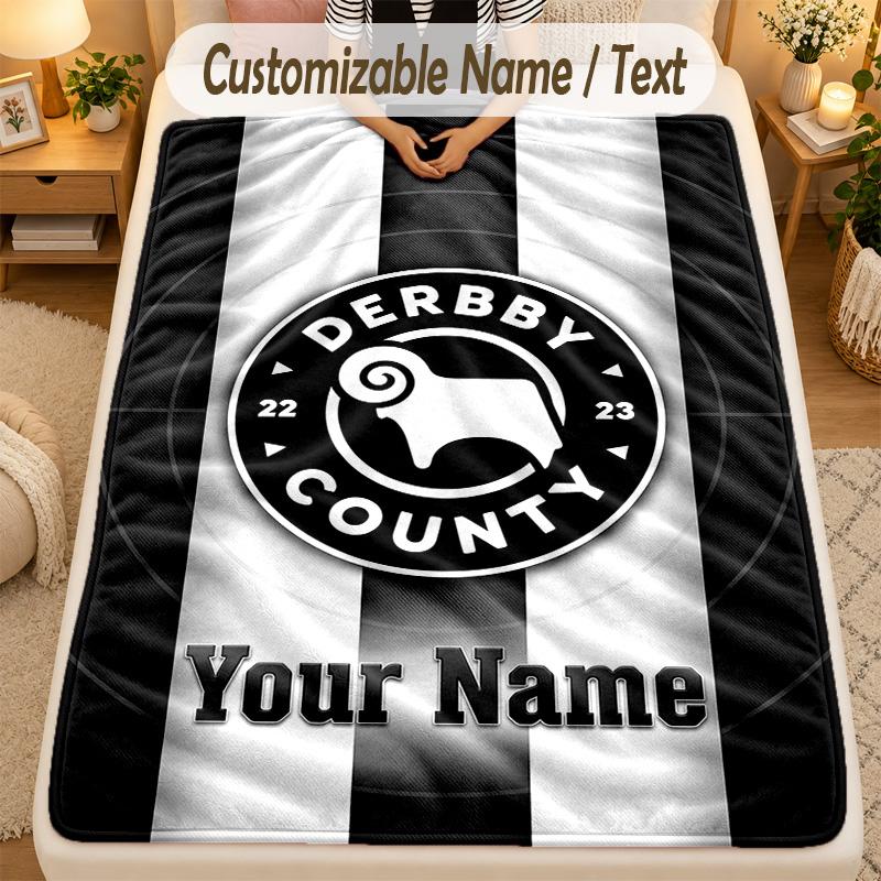 Flannel BlanketDerby County Custom Name Text Personalized Soft Warm Throw Blanket Home Decor Gift