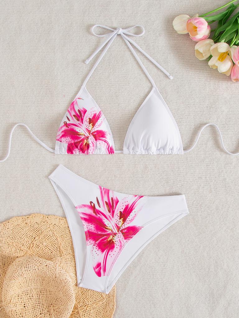 Bedruckter Bikini zum Binden Dreieck Sexy Bikini geteilter Badeanzug für Frauen