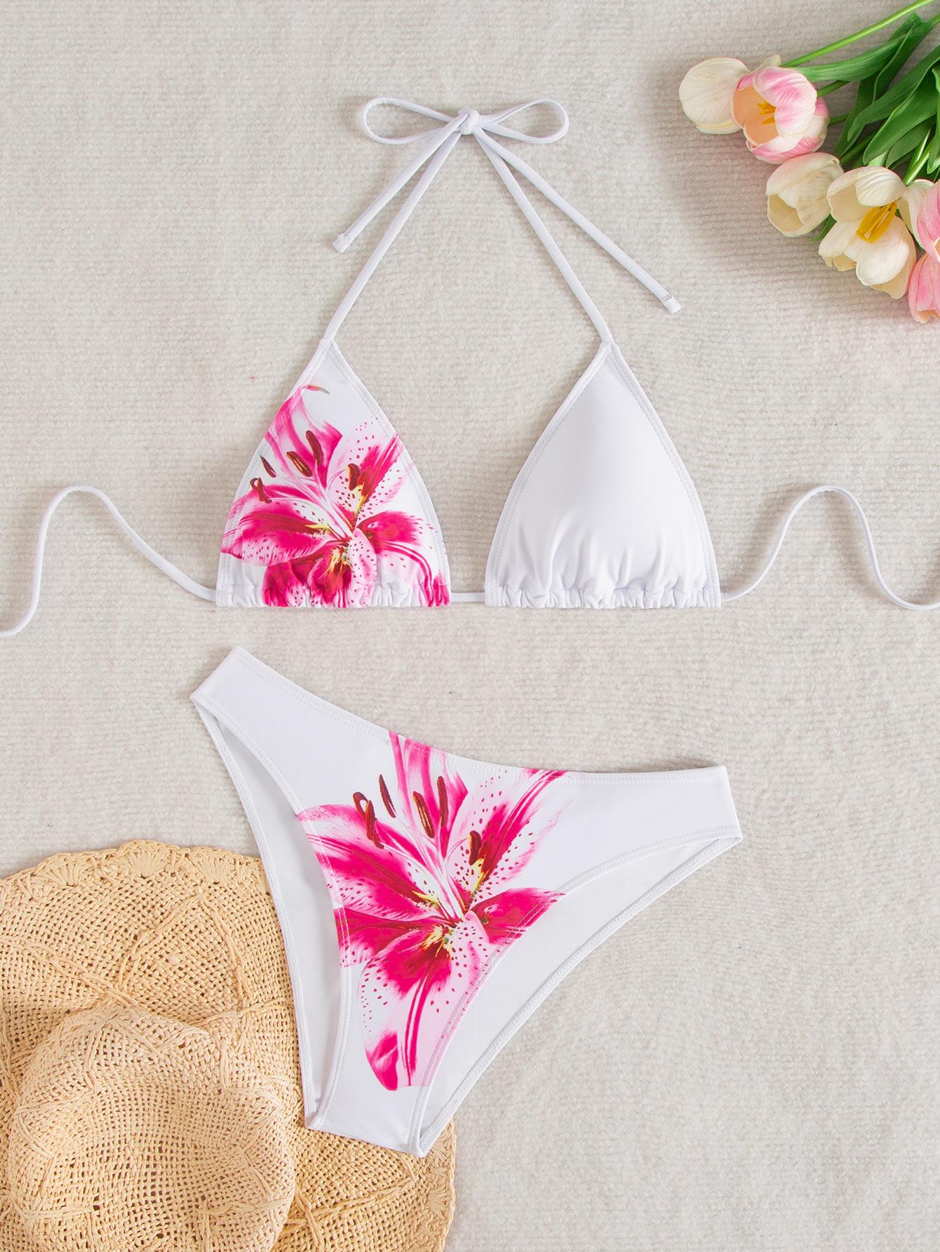 

Принтованное бикини на завязках, треугольное, сексуальное, раздельный купальник для женщин XS белый