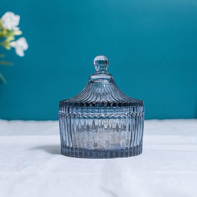 European Retro Cube Crystal Glass Storage Jar,Candy Snack Glass Jar With Lid Aromatherapy Candlestick Container Home Decoration