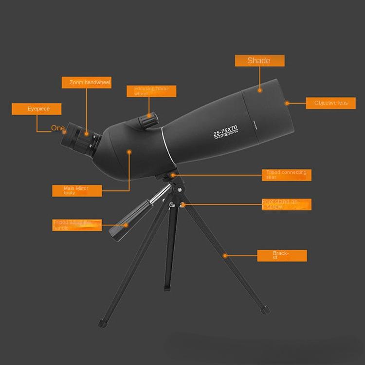 25-75X70 Zoom Tubkikare Med Stativ Lång Räckvidd Målskytte Fågelskådning Monokulärt Teleskop HD Optiskt Glas FMC Lins