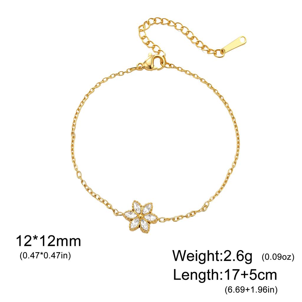 Teamer Clear Zircon Flower Bracelet Stainless Steel for Women Fashion Romantic Wedding Party Shining Jewelry Birthday Gift New