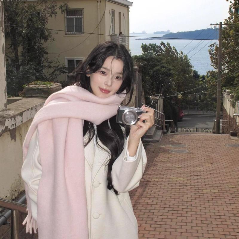 Winter Scarf Women Luxury Autumn Winter Cashmere Scarf Thickened Warm Shawl Classic Tassels Fluffy Scarf Solid Color Soft Shawl