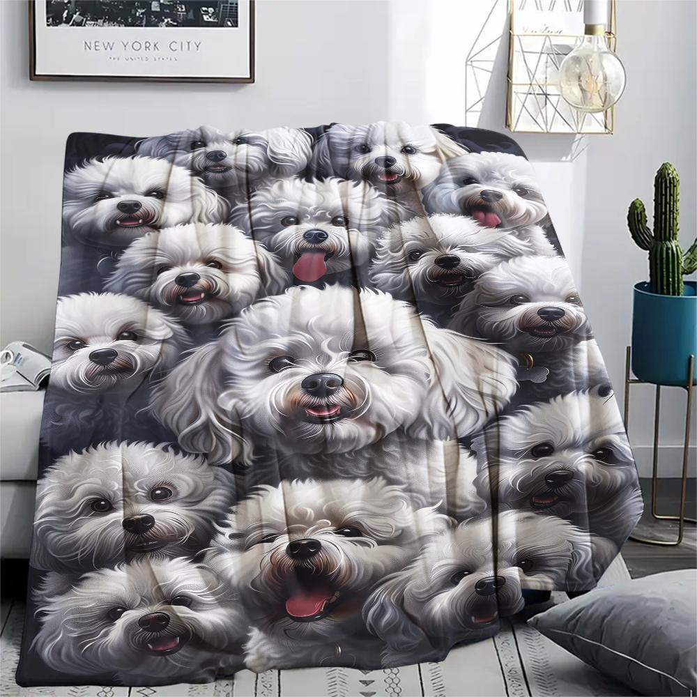 1Pc Pitbull Yorkshire Print Flannel Blanket, High quality Comfortable for All Seasons, Home Decor, Warmth and Comfort, Perfect for Christmas Gifts