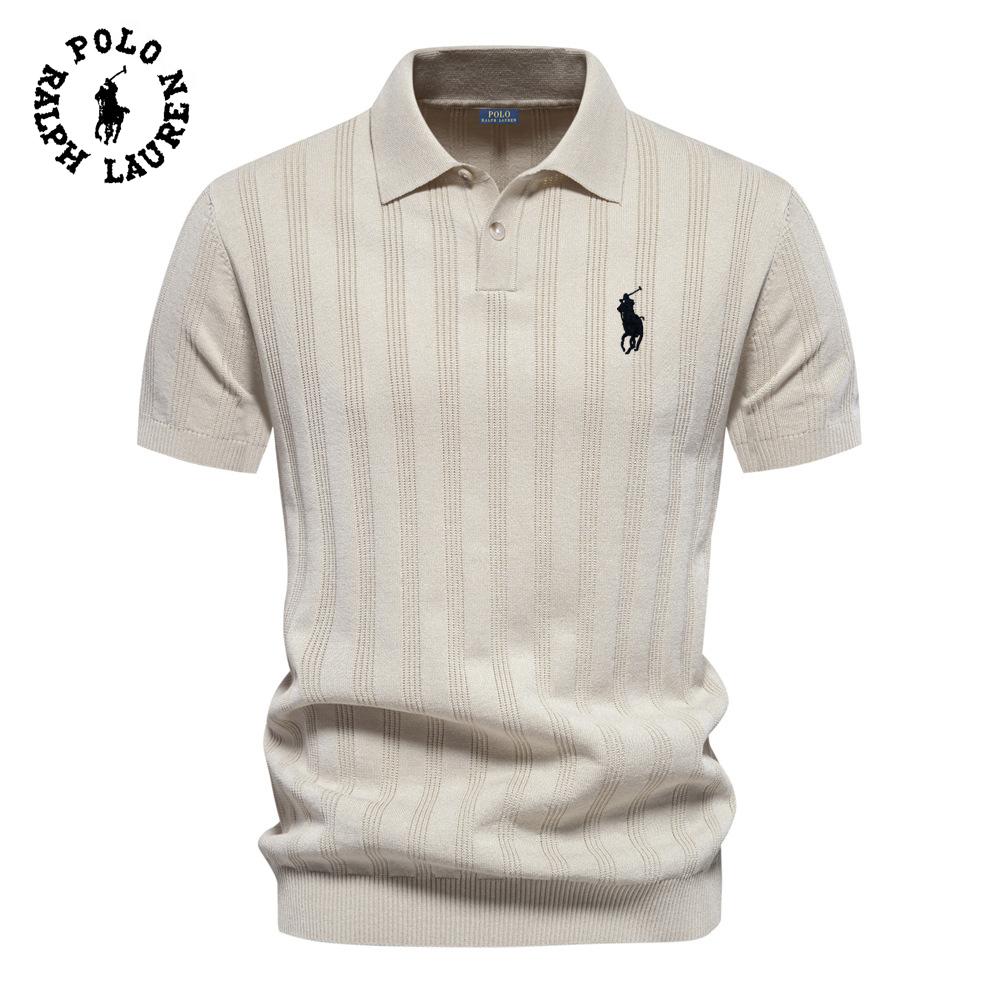 

Polo Ralph Lauren 2025 Весна/Лето Вышивка Новый Мужской Шерстяной Свитер Поло Вязаная Рубашка Короткий Рукав Воротник Мужская Футболка Топ M