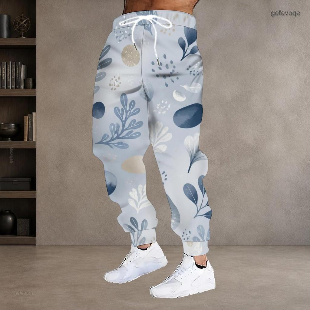 Men Plus Size Colorful Printed Drawstring Waist Side Pockets Cuffed Ankle Jogger Pants