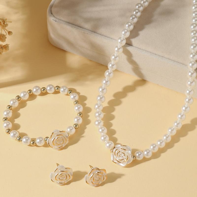 3Pcs Camellia Women'S Party Necklace Bracelet And Earrings Set Elegant Bridal Jewelry Gift