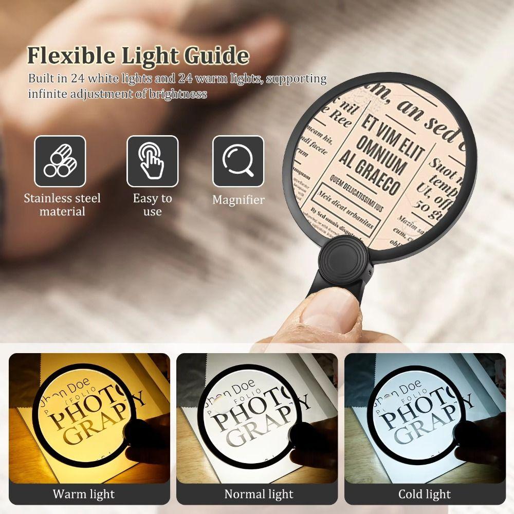3 Färg LED-lampor Förstoringsglas Handhållet Halsbärande Hängande Hals Förstoringsglas Akryl LED Handsfree Förstoringsglas