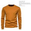 Men Tops Solid Color Cotton Pullover Comfortable Anti-pilling Crew Neck Elastic Cuff