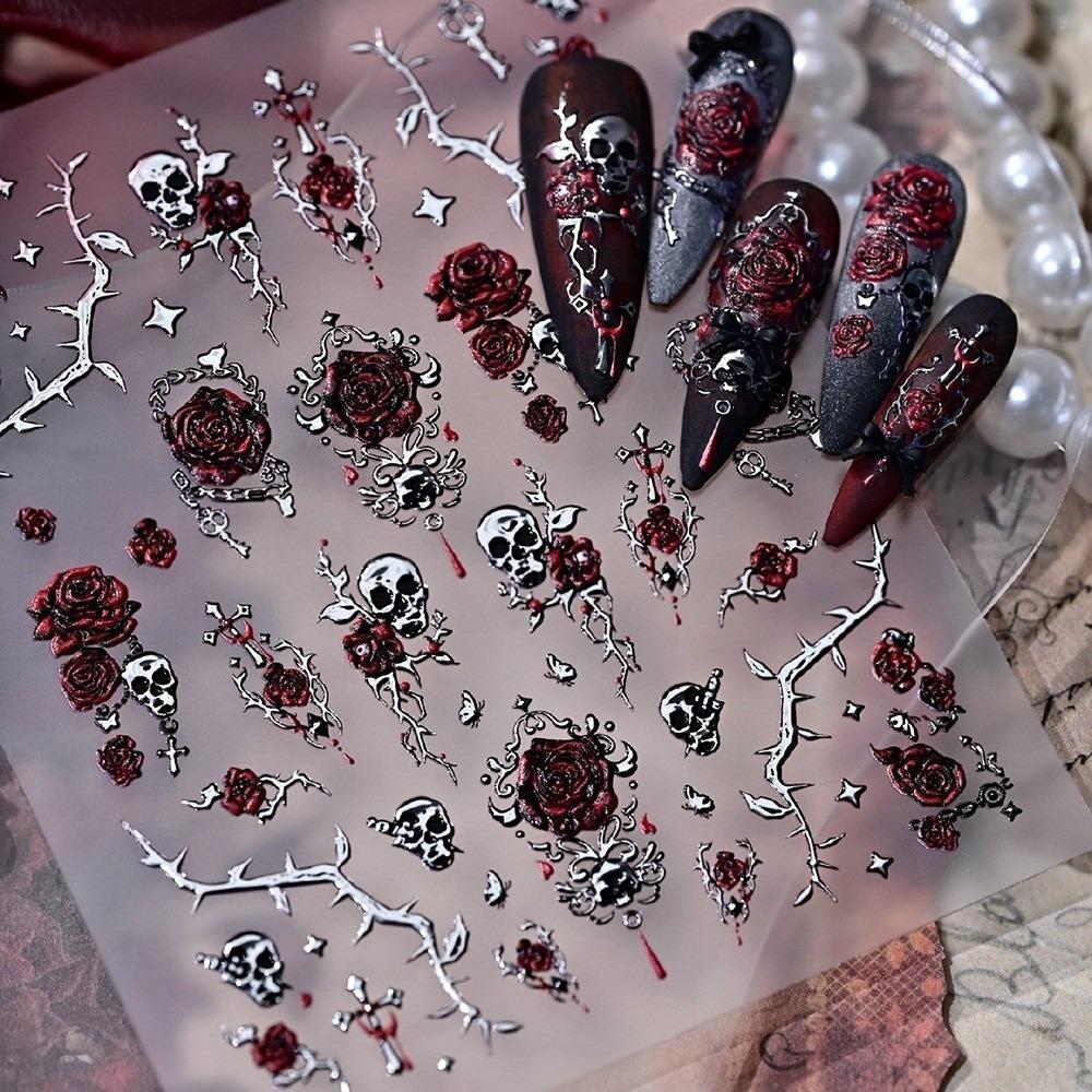 Halloween Nails Blood Rose Nail Stickers Self-adhesive Bronzing Nail Stickers Floral Nail Decals