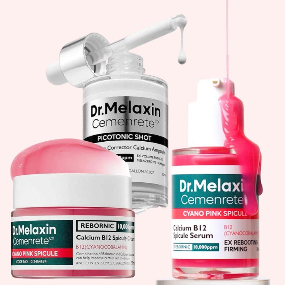 Dr. Melaxin Skin Care - White & Black Rice Exfoliating Hydrating Essence, Pore Shrinking, B12 Cream, Eyecream, Kojic Acid Spray