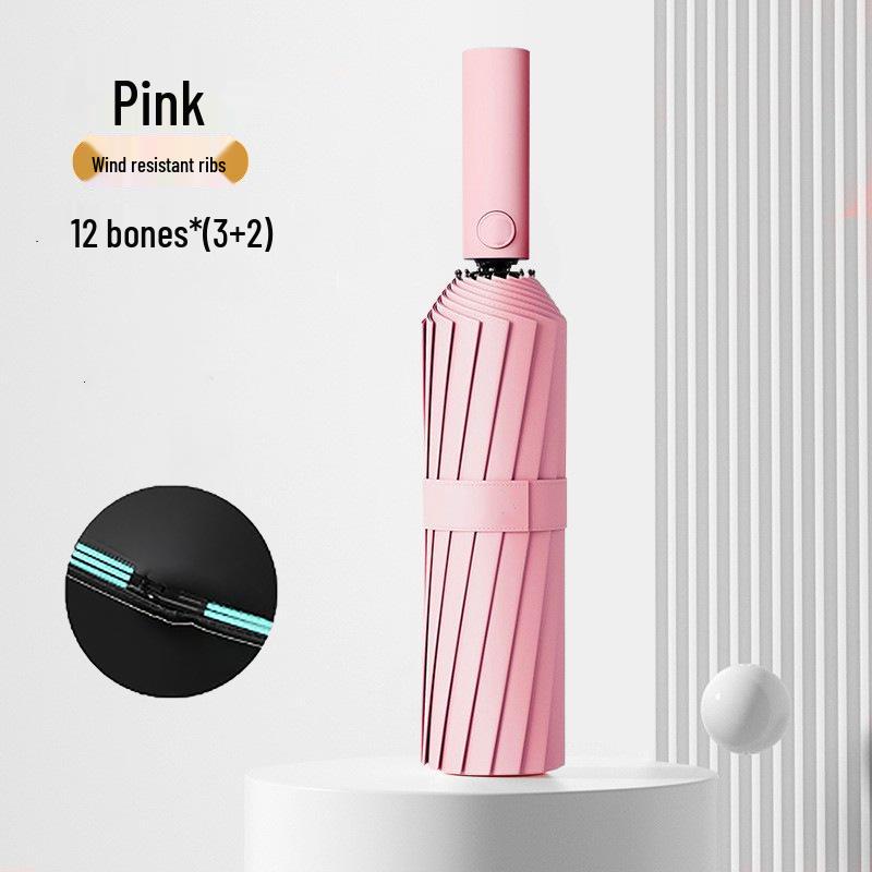 Zakázkový UV černý lepicí deštník proti slunci a dešti – Dámský třídílný design s potiskem loga.