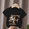 Mouse Leopard Letter A B C Name Print Unisex Women Tops Kids Tshirt Clothes Black Short Sleeve Black T Shirt