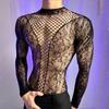 Nuovo body da uomo sexy a maniche corte in rete, top ad alta elasticità, trasparente, ultra-sottile, girocollo, manica lunga, per feste sissy