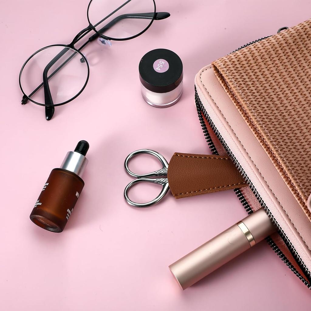 Small Precision Scissors Stainless Steel Facial Grooming Straight Tip Snips Professional Beauty Vintage Eyebrows Clippers Kit with Leather Case for