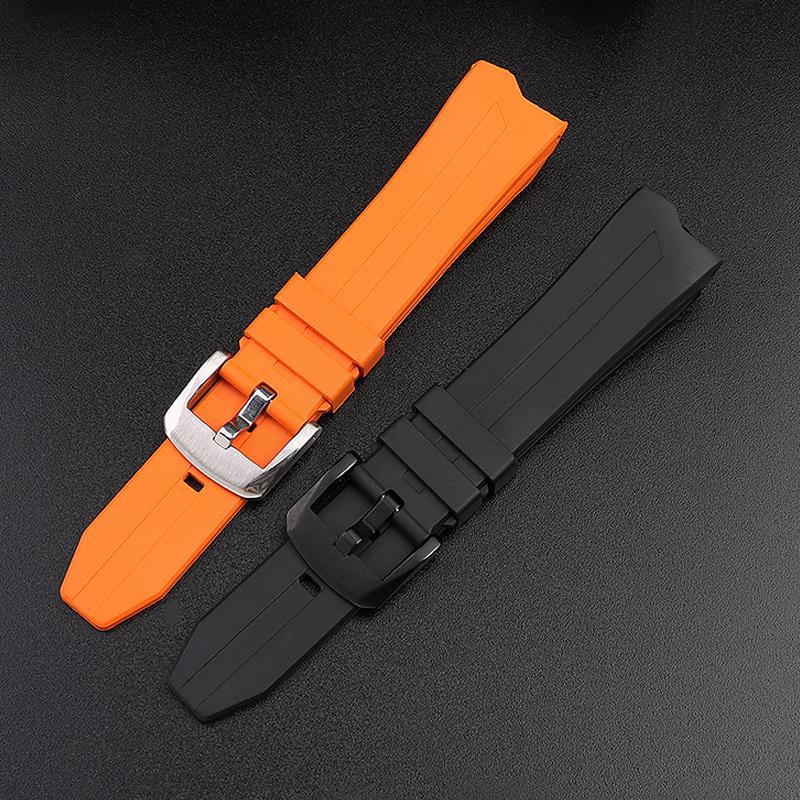 20mm Rubber Watchband For Hamilton Elvis 80th Anniversary H245850 H245550 H24585331 Concave-convex Waterproof Strap Black Orange