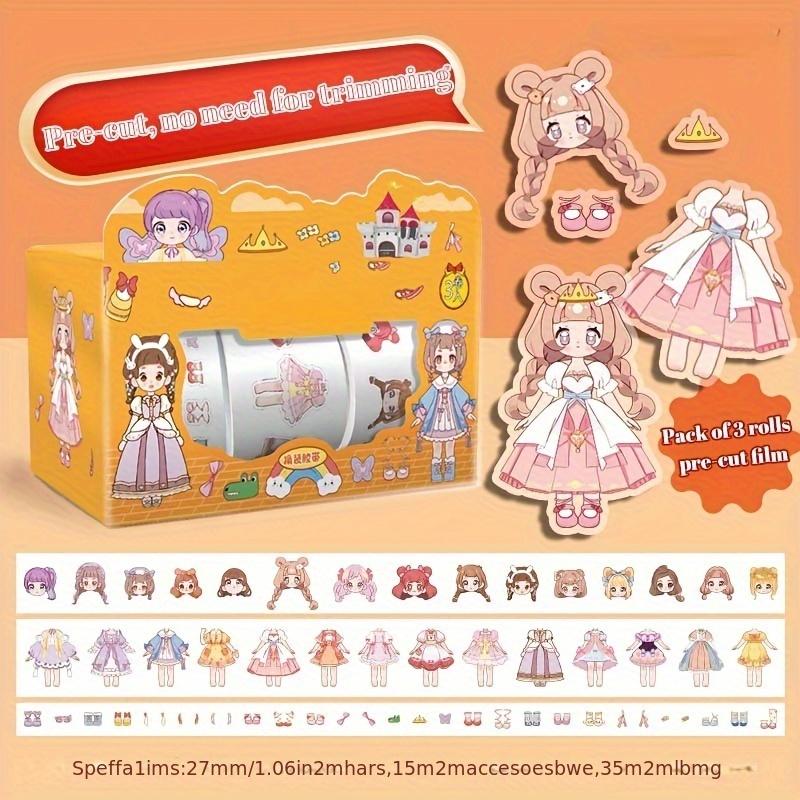 2packs,Cartoon Princess Dress-Up Sticker Rolls - DIY Decorative Tape, Suitable for Scrapbooks, Diaries and Crafts, Self-Adhesive