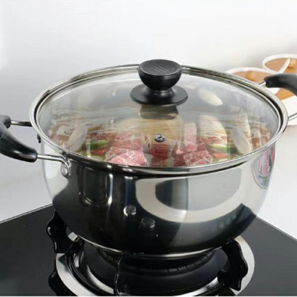 Stainless Steel Thickened 26cm Soup Pot Double Handle Gas Stove Cookware with Glass Lid (BPA Free, No FDA)