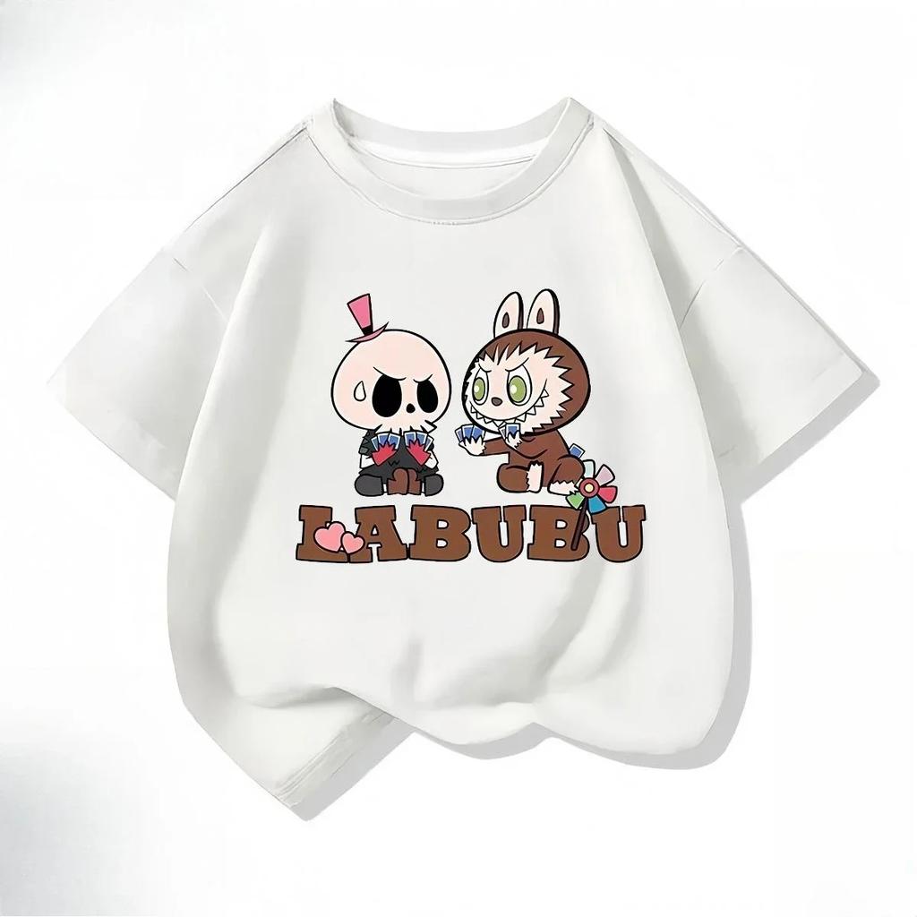 Sommer Søt Labubu Tegneserie Print Barn T-skjorte Kawaii Topp Barn Tee Gutter Jenter T-skjorte Morsomme Klær
