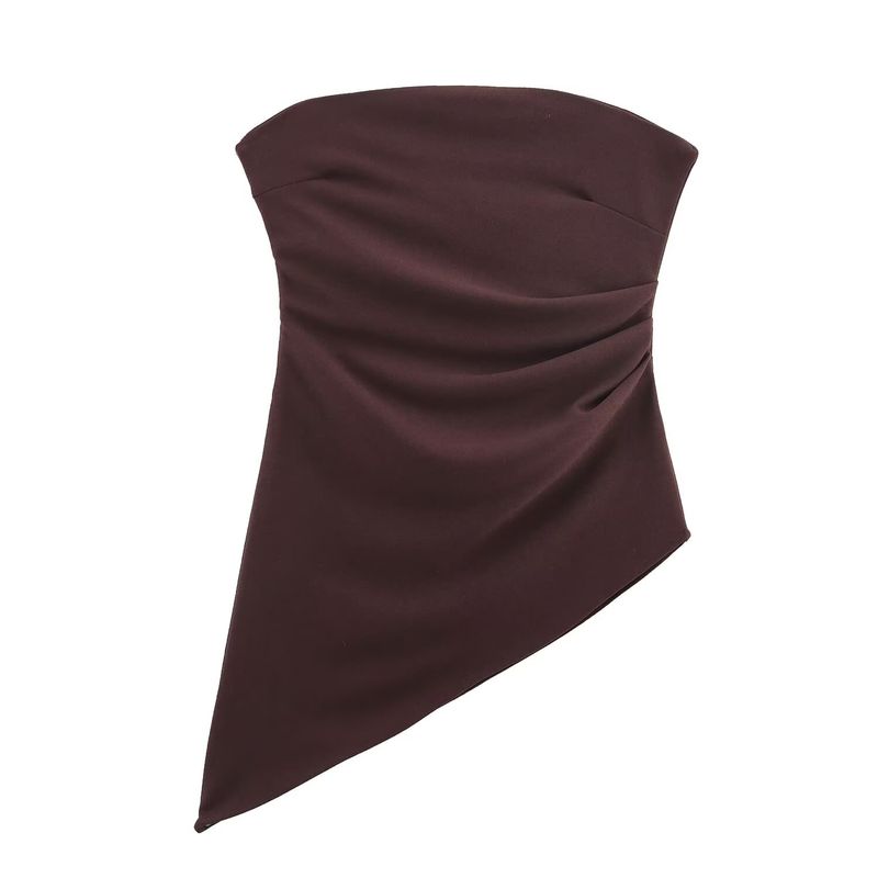 Kaslead New Arrival Women's Clothing Fashion Style Fashion Minimalist Silm Ruched Asymmetric Tops 0085837