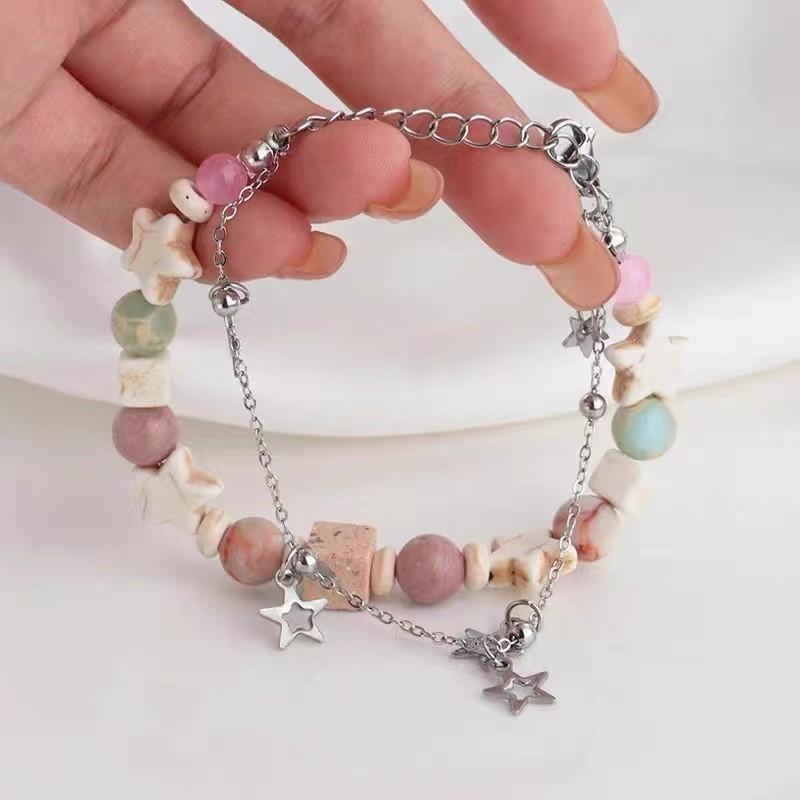 Fashionable Star Alloy Bracelet For Women Stylish Layered Design Beaded Friendship