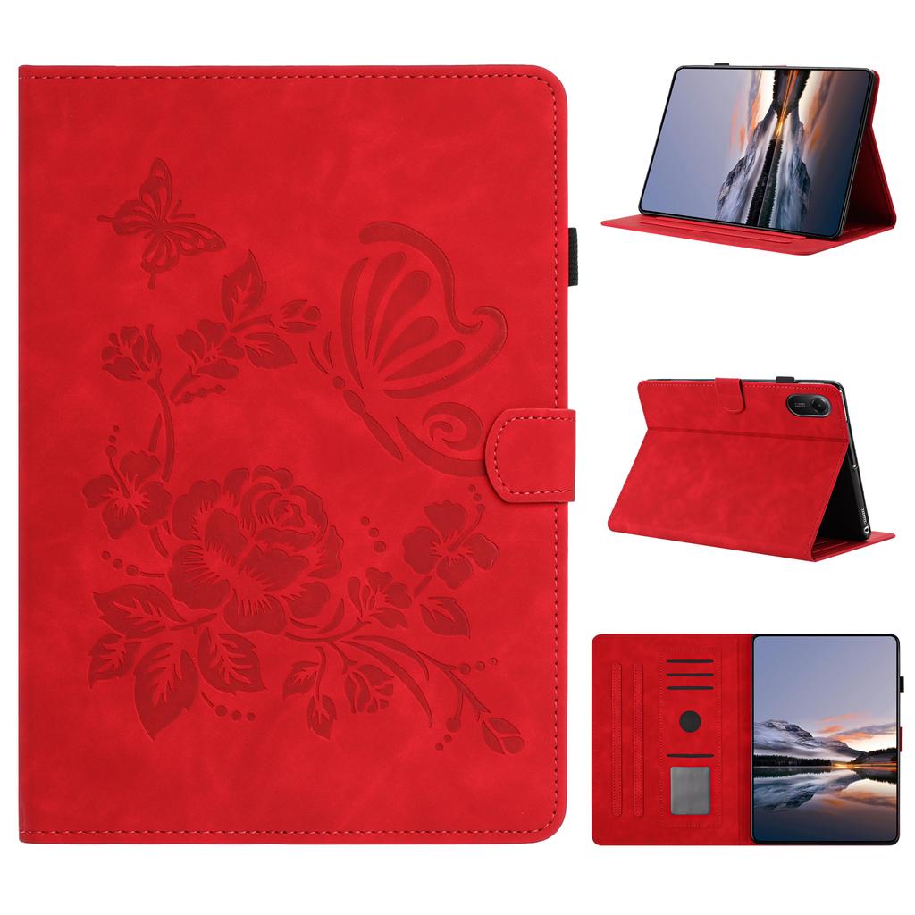 For Xiaomi Redmi Pad 2 Case Card Holder Stand Butterfly Floral Imprinted Leather Tablet Cover